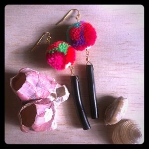 Pom Pom + Coral Earrings
